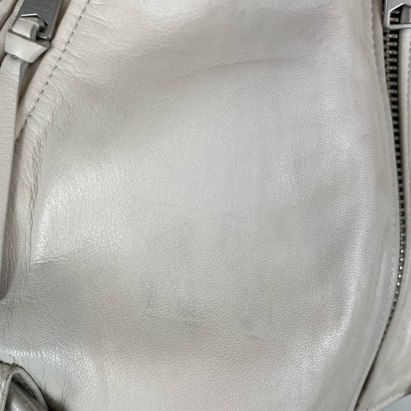 ALL SAINTS Anderson Sheepskin Leather Zip Front Biker Jacket White Size Small - Picture 12 of 16